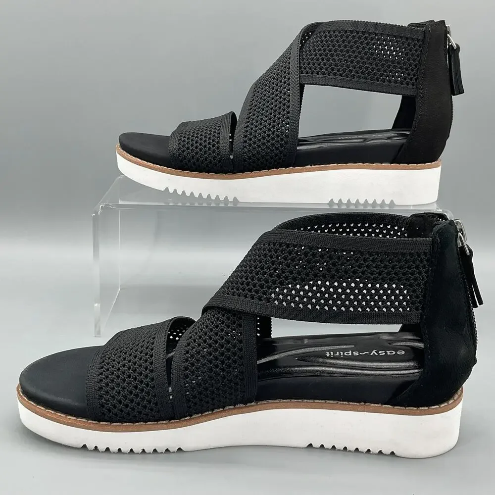 NEW Easy Spirit Women’s Wander Strap Wedge Sandals Black Size 8.5M
